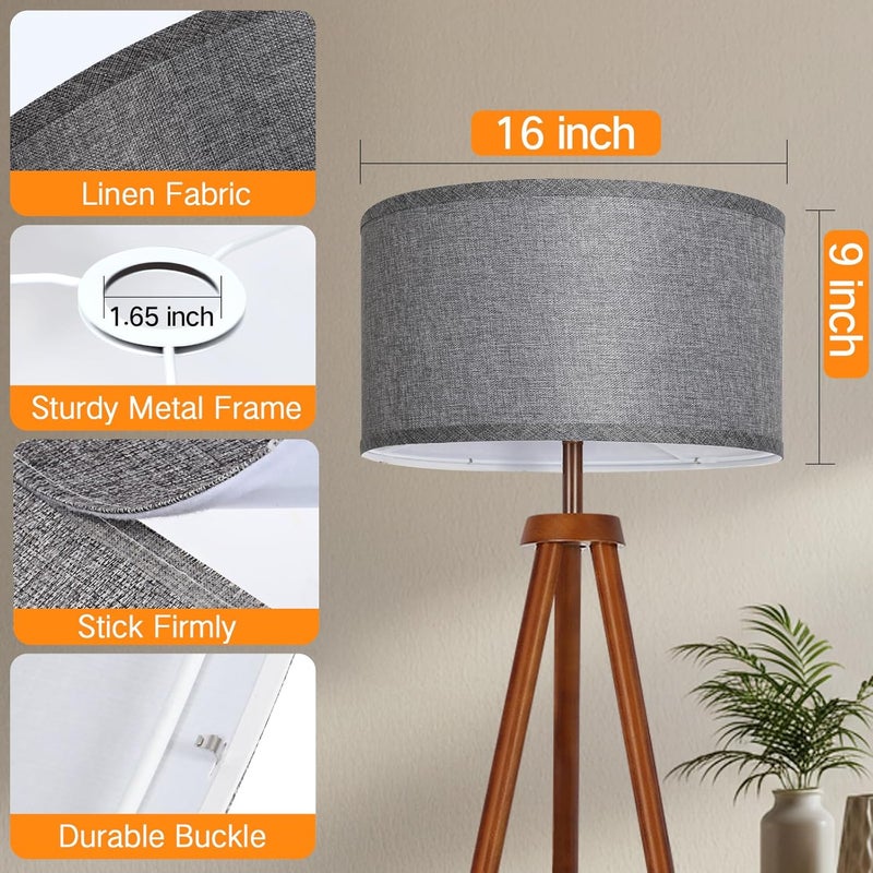 OUTON Grey Large Drum Lamp Shades for Floor Lamps, 16" Top x 16" Bottom x 9" High, Easy to Assemble, Replacement Linen Lampshades for Table Lamps & Bedside Lamps (1.65" Spider) - Image 3